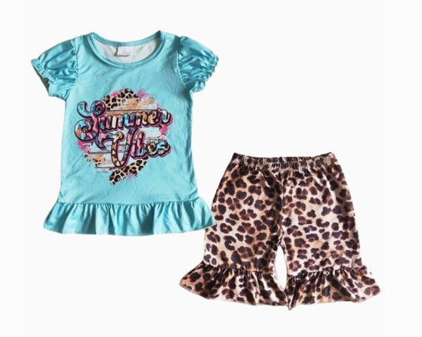 Summer Vibes Leopard Print Outfit Western Short Sleeve Shirt and Shorts - Kids Clothes