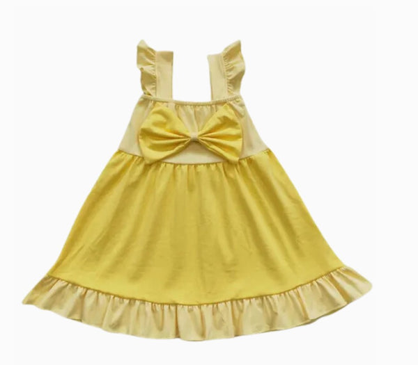 Colorful Dress Yellow Princess Flutter Sleeve - Kids Clothing