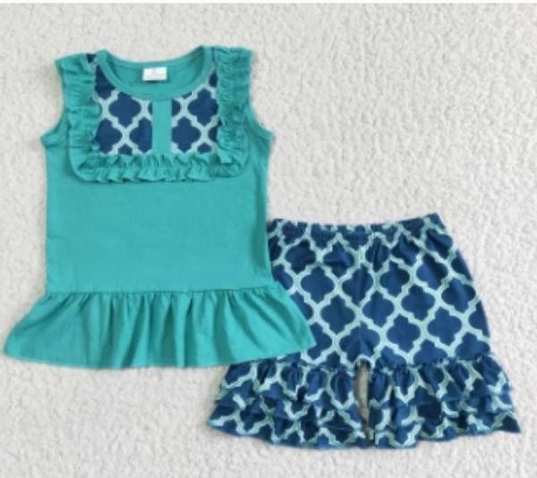 Teal Ruffle Accent Ruffle Shorts Outfit Western Girls Apparel