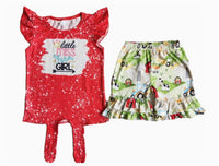 "Little Miss Farm Girl" Girls Ruffle Shorts Summer Outfit