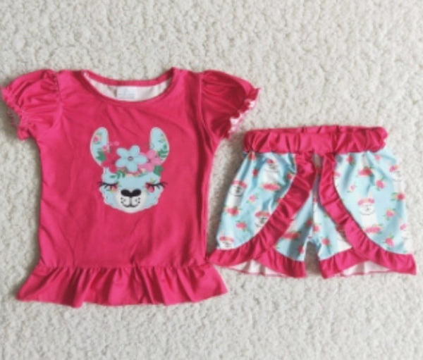 Floral Llama Western Ruffle Shorts Girls Outfit Summer