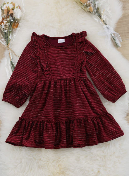 AC Burgundy Ruffle Hem Dress