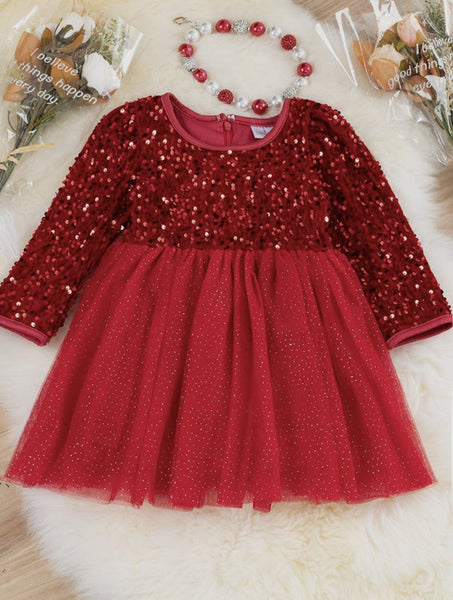 AC Red Sequins Tulle Dress