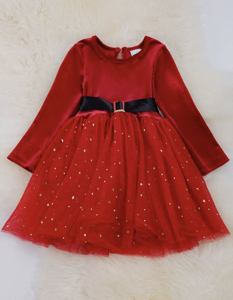 AC Red Soft Velvet with Tulle Dress