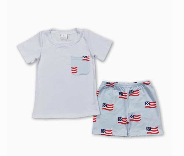 White Pocket Top Flag Shorts Boys 4th of July Outfits