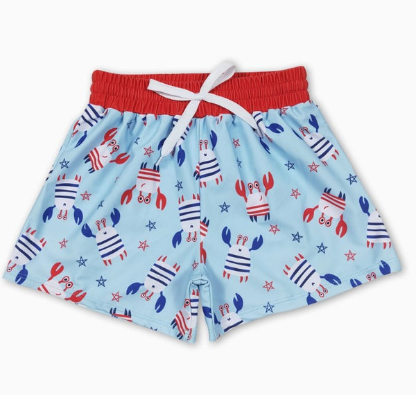 Red Blue Crab 4th of July Boy Swim Trunks