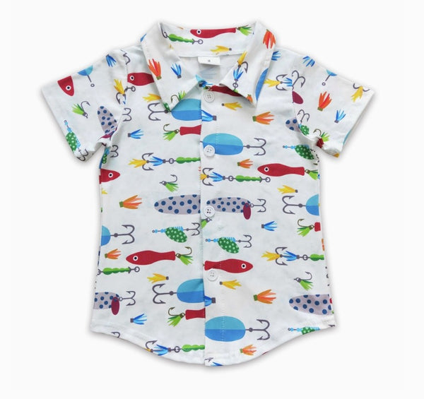 Short Sleeves Fishing Kids Boy Button Up Shirt
