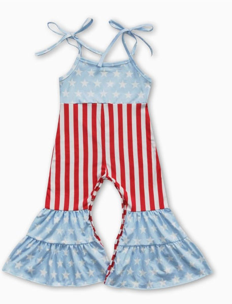 Sleeveless Stripe Bell Bottom Girls 4th of July Jumpsuit