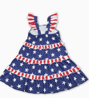 Flutter Sleeves Stars Girls 4th of July Dresses