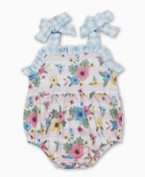 Plaid Suspender Floral Stripe Baby Girls Summer Romper