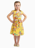 LL Girls Kids Vintage Style Collared Button Down Dresses Bird Yellow