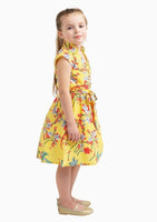 LL Girls Kids Vintage Style Collared Button Down Dresses Bird Yellow