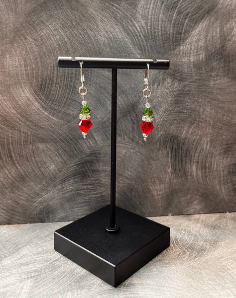 AC Green and red Jeweled Hanging Earrings
