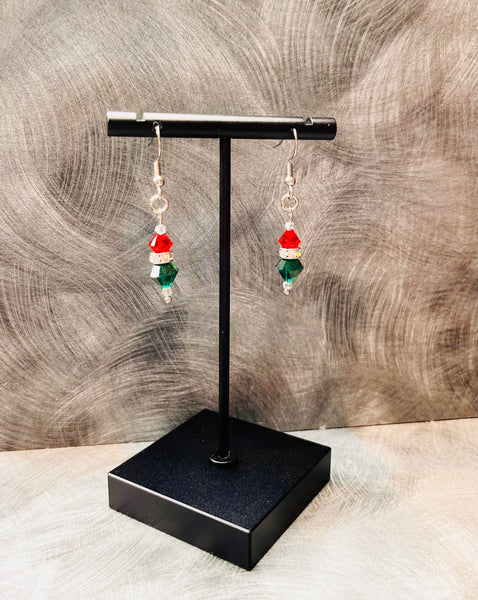 AC Handmade Jeweled Hanging Earring Red and Green