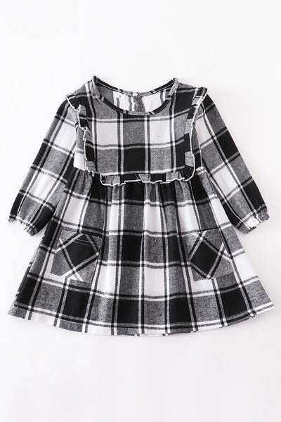 AC Girls Black & White Plaid Ruffle Dress