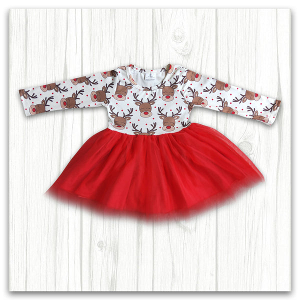 AB Girl Deer Red Grenadine Long Sleeve Dress