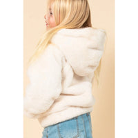 AC Girls Faux Fur Cream Colored Hooded Coat