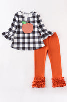 AC Girls Halloween Plaid Pumpkin Ruffle Pants Set