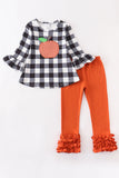 AC Girls Halloween Plaid Pumpkin Ruffle Pants Set