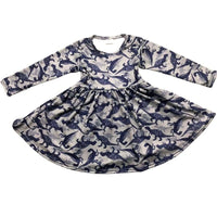 Honeydew Gray & Blue Dinosaur Twirl Dresses