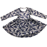 Honeydew Gray & Blue Dinosaur Twirl Dresses
