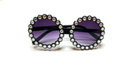 Round Lens Rhinestone Rimmed Black Sunglasses