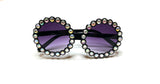 Round Lens Rhinestone Rimmed Black Sunglasses