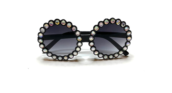Round Lens Rhinestone Rimmed Black Sunglasses