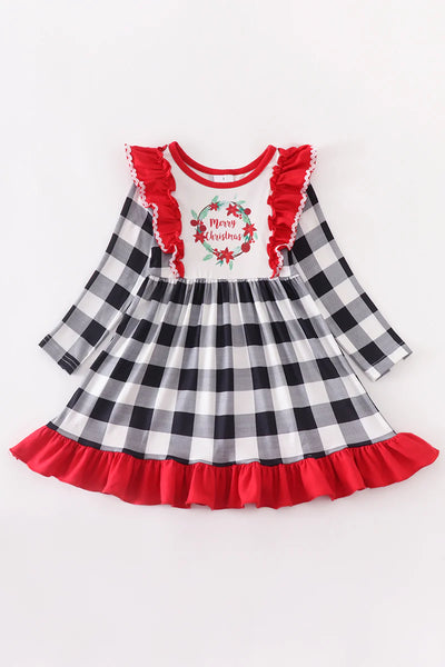 AC MERRY CHRISTMAS RUFFLE PLAID DRESS