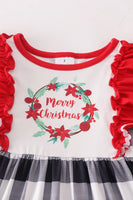 AC MERRY CHRISTMAS RUFFLE PLAID DRESS