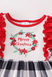 AC MERRY CHRISTMAS RUFFLE PLAID DRESS