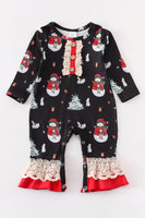 AC Navy Christmas Snowman Ruffle Baby Romper