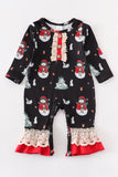AC Navy Christmas Snowman Ruffle Baby Romper