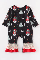 AC Navy Christmas Snowman Ruffle Baby Romper