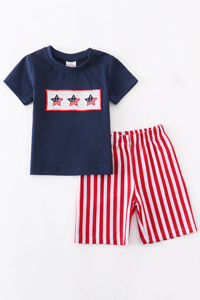 AC Dark Blue Three Stars & Stripes Shorts Set