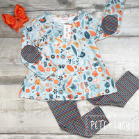 AC Blue Birds & Orange Flower Pants Set