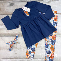 AC Dark Blue Orange Flower Pants Set