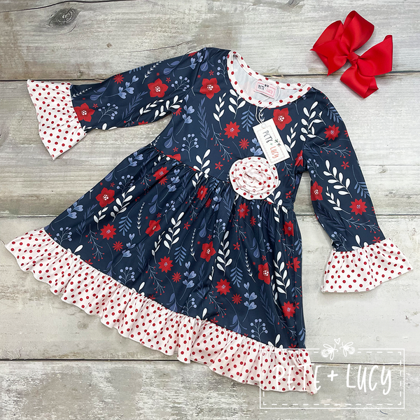 AC Red White Blue Flowers Dresses