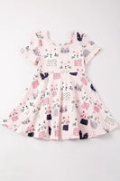 AC Pink Cat Print Girl Twirl Dress