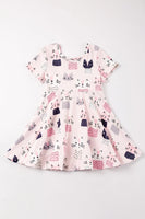AC Pink Cat Print Girl Twirl Dress