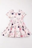 AC Pink Cat Print Girl Twirl Dress