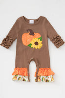 AC Girls Pumpkin Applique Ruffle Baby Romper