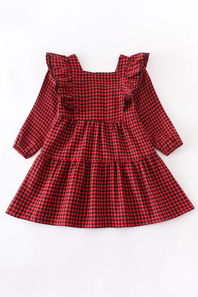 AC Girls Red & Black Check Ruffle Dress