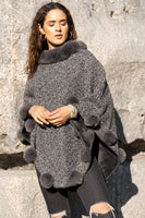 Saachi Posey Fur Pompom Poncho - grey