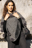 Saachi Posey Fur Pompom Poncho - grey