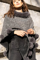 Saachi Posey Fur Pompom Poncho - grey