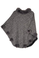 Saachi Posey Fur Pompom Poncho - grey