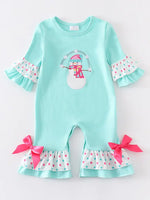 AC Snowman Applique Ruffle Girl Romper