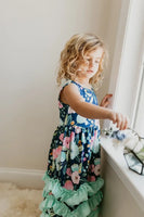 AC Navy Floral 3 Ruffle Spring Dress