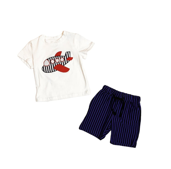 AC White/Blue Striped Airplane Shorts Set